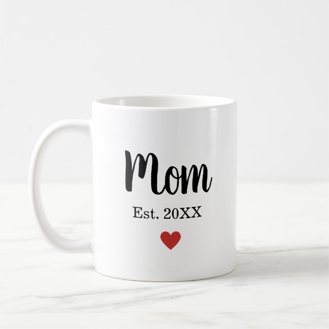 Classic Cursive Mum Established Year Little Heart Coffee Mug (Left)