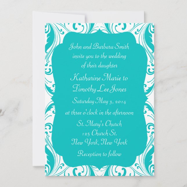 Classic Curves Teal Wedding Invitation (Front)