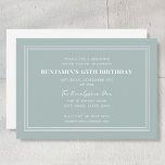 Classic Custom Age Birthday 65th Eucalyptus Green Invitation<br><div class="desc">Announce your event in style with this elegant party invitation. A simple and chic design with a formal layout, featuring a triple line border, paired with stylish serif and script fonts. All the text can be customised, so you can change the number of years being celebrated or edit the words...</div>