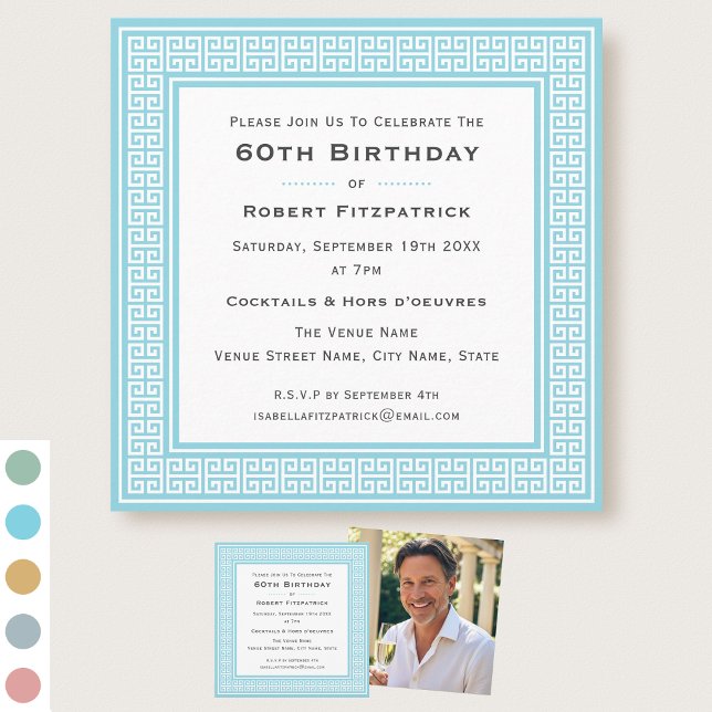 Classic Custom Age Photo Birthday Party Blue Invitation (Creator Uploaded)