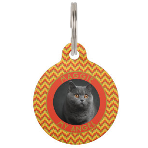 Classic Custom Cat Owner Gift Chevron Checkers Pet Tag