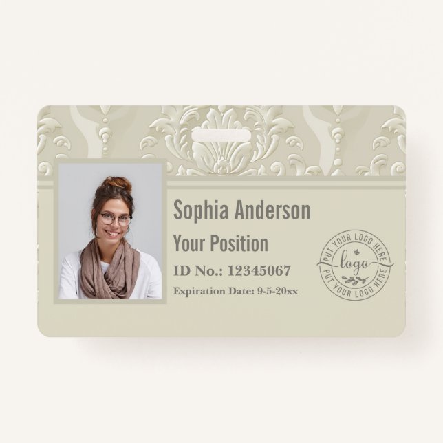 Classic Custom Employee Photo Company QR Code  ID Badge (Front)