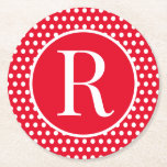 Classic Custom initial letter Polka Dot  Round Paper Coaster<br><div class="desc">Custom initial letter Polka Dot red. Font can be changed by clicking the "Edit Design" button.</div>