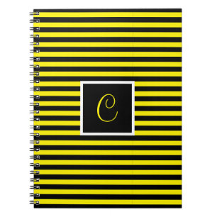 Classic Custom Initial Yellow and Black Striped Notebook