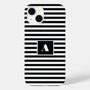 Classic Custom initials Black and White Striped Case-Mate iPhone 14 Case
