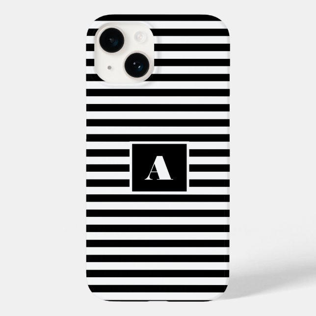 Classic Custom initials Black and White Striped  Case-Mate iPhone Case (Back)