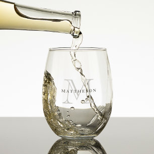 Classic Custom Monogram Stemless Wine Glass