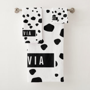 Classic Custom Name Dalmatian Animal Print Pattern Bath Towel Set