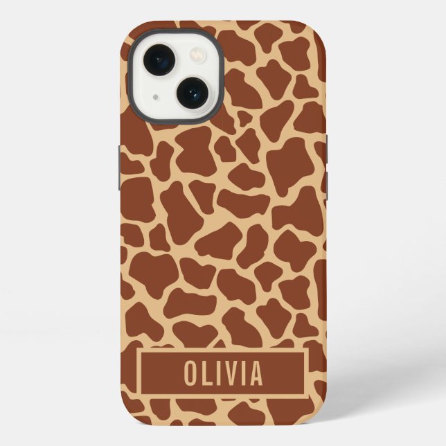 Classic Custom Name Giraffe Animal Print Pattern iPhone Case (Back)