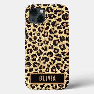 Classic Custom Name Leopard Animal Print Pattern iPhone 13 Case