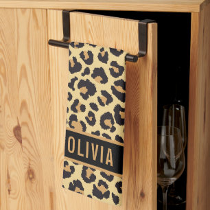 Classic Custom Name Leopard Animal Print Pattern Tea Towel