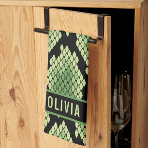 Classic Custom Name Snake Animal Print Pattern Tea Towel