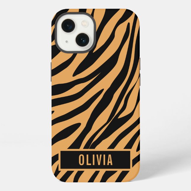 Classic Custom Name Tiger Animal Print Pattern iPhone Case (Back)