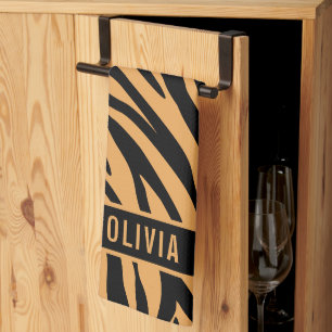 Classic Custom Name Tiger Animal Print Pattern Tea Towel