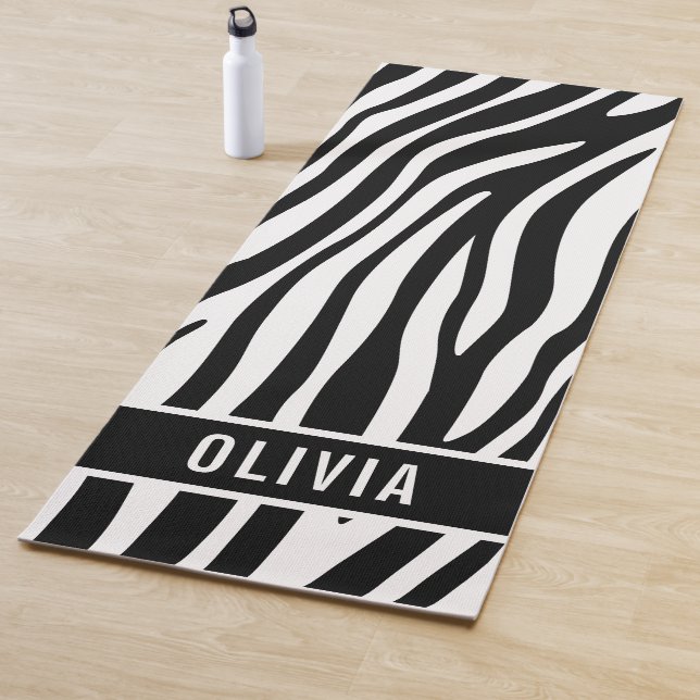 Classic Custom Name Zebra Animal Print Pattern Yoga Mat (In Situ)