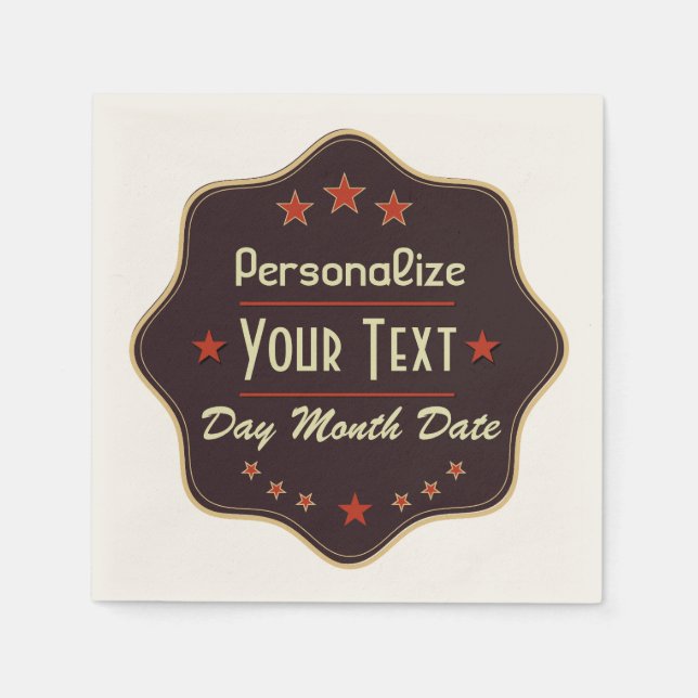Classic Custom Text Retro Label Napkin (Front)