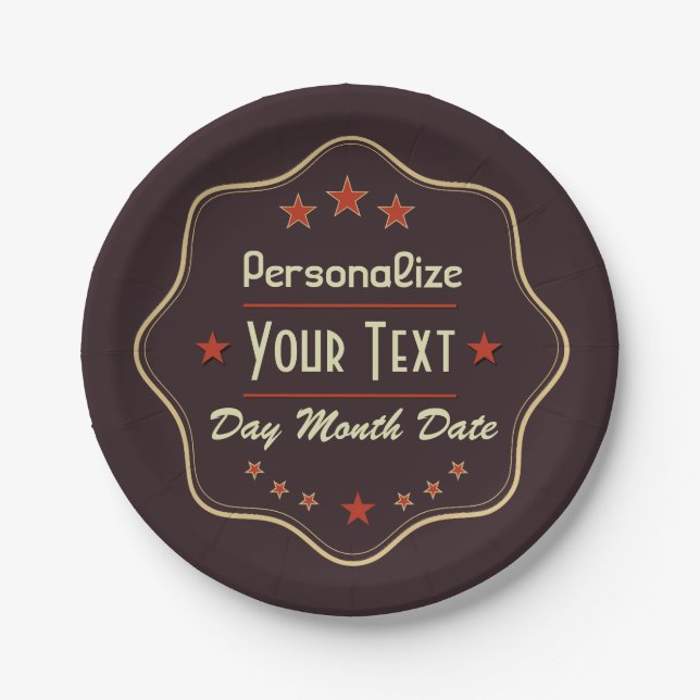 Classic Custom Text Retro Label Paper Plate (Front)