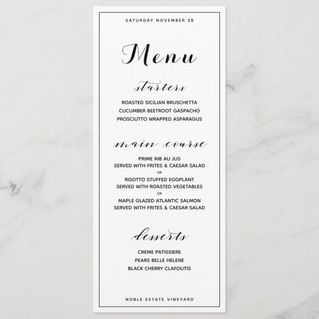 Classic Customisable Basic Dinner Menu (Front)