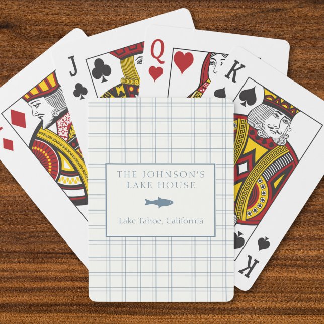Classic Customisable Plaid Lake House Blue Fish Playing Cards (Creator Uploaded)