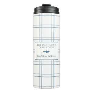 Classic Customisable Plaid Lake House Blue Fish Thermal Tumbler