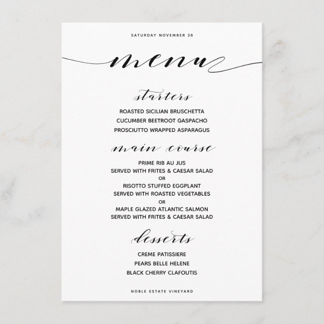 Classic Customisable Wide Dinner Menu (Front)