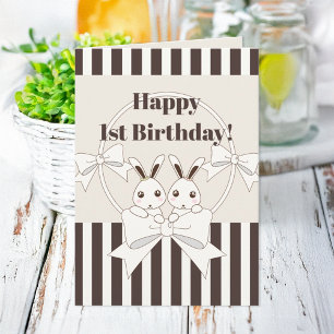 Classic Cute Bunny Twin Little Girl Kids Birthday Card