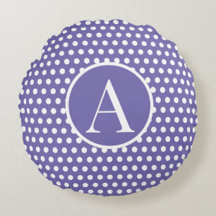 Classic Cute Chic initial letter Polka Dot  Round Cushion