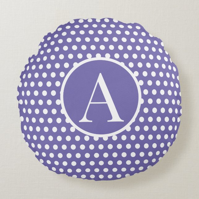 Classic Cute Chic initial letter Polka Dot  Round Cushion (Front)