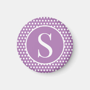 Classic Cute Chic initial letter Purple Polka Dots Magnet
