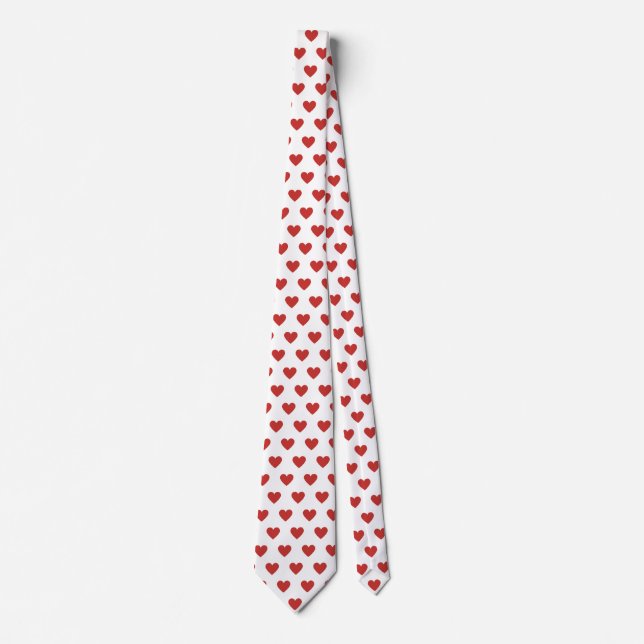 Classic Cute Chic Red Hearts on White Tie (Front)
