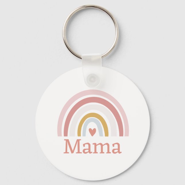 Classic Cute Custom Name Pink Rainbow  Key Ring (Front)