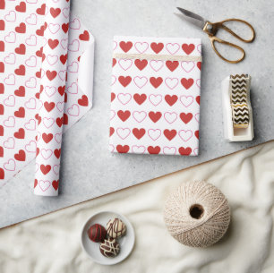 Classic Cute Hearts Red Pink White Pattern Wrapping Paper
