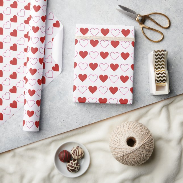 Classic Cute Hearts Red Pink White Pattern Wrapping Paper (Crafts)