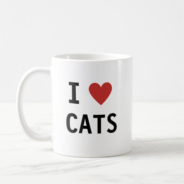 Classic Cute I Heart Cats Message Coffee Mug (Left)