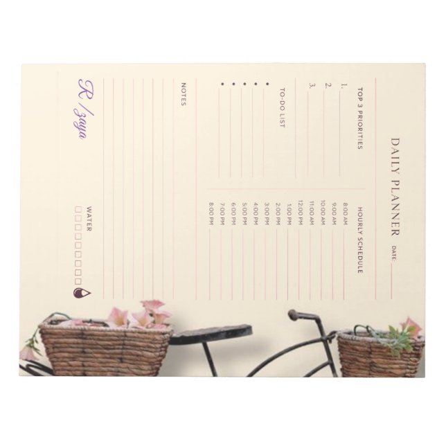 Classic cute Pastel purple and black Daily Planner Notepad (Front)