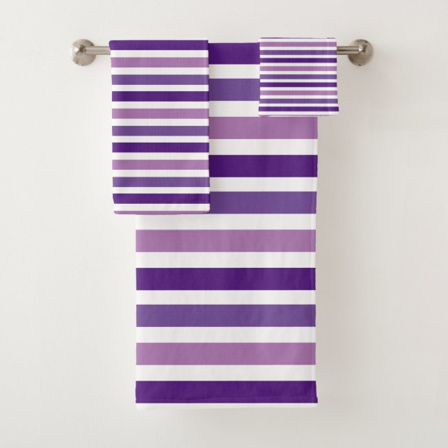 Classic Cute Purple and White Stripes  Bath Towel Set (Insitu)