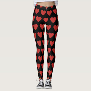Classic Cute Red Heart Pattern on Black Leggings