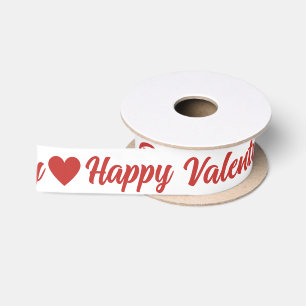 Classic Cute Red Valentine Cursive Script Heart Satin Ribbon