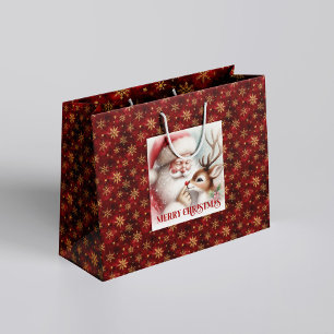 Classic Cute Santa and Rudolph Christmas Gift Bag