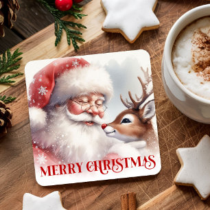 Classic Cute Santa Claus Rudolph Holiday Coasters