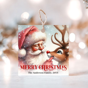 Classic Cute Santa Claus Rudolph Holiday Gift Tags