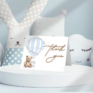 Classic Cute Teddy Bear Toile Balloon Calligraphy Thank You Card