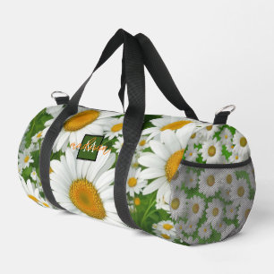 Classic daisy pattern white floral fields greenery duffle bag