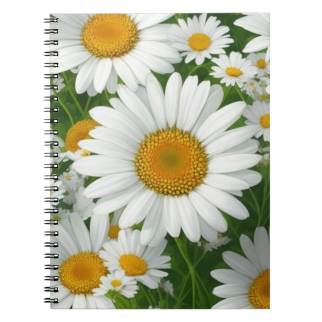 Classic daisy pattern white floral fields greenery notebook (Front)