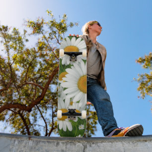 Classic daisy pattern white floral fields greenery skateboard