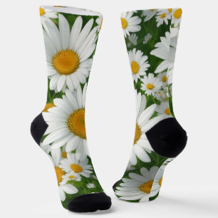 Classic daisy pattern white floral fields greenery socks