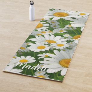 Classic daisy pattern white floral fields greenery yoga mat