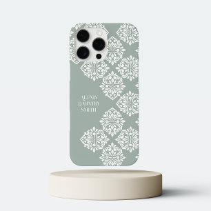 Classic Damask Abstract Geometric Pale Soft Green iPhone 16 Pro Max Case