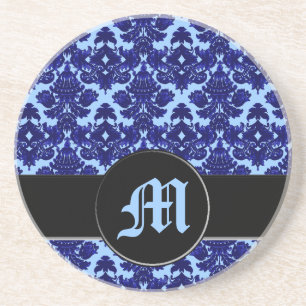 Classic Damask Blue (Monogram) Coaster