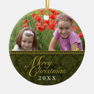 Classic Damask Christmas Photo Ornament